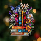 Book Ornament – ​​Stained Glass Style Acrylic Christmas Ornament with,Teacher Back To School Gift, Bookish Gifts For Librarian, BookLovers,Reader, Women, Suncatcher Effect Decor For Christmas Tre,S-18 - Image 2