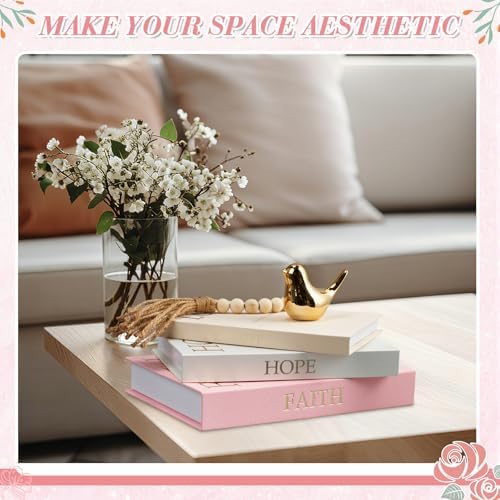 Faccito Set of 3 Linen Decorative Books Set Includes Gold Bird and Wooden Beaded Tassel Elegant Aesthetic Fake Books for Coffee Table Shelf Mantel Storage Boxes for Home Decor(Elegant Colors) - Image 5