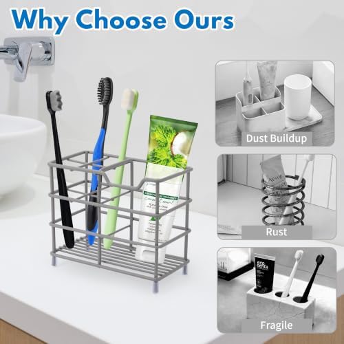 Toothbrush Holders for Bathrooms 304 Stainless Steel Quick Drying Grey - Image 2