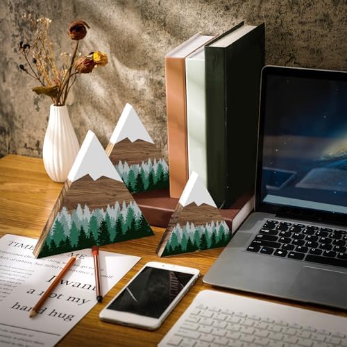 3 Pcs Mountain Shelf Decor Mountain Wooden Wall Decor Forest Art, Green - Image 4