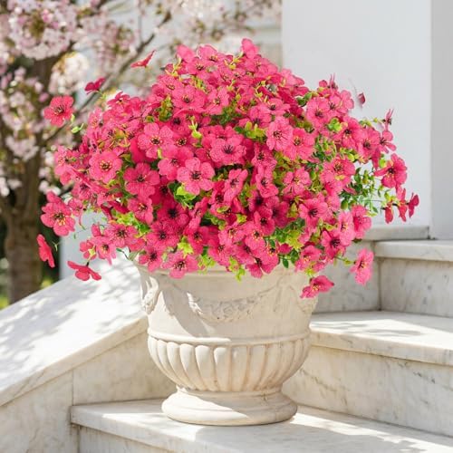 ATTGREAT Artificial Flowers for Outdoors UV Resistant, 12 Bundles(Rose Red) by WelcometoAttgreatWeHaveAlwaysFirmlyBelievedEndlessBloomsEndlessCreativity