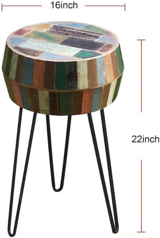 Hand-Carved Wood Side Table, Colorful Boho Accent Table - Image 2