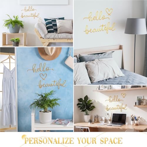 Hicarer Metal Hello Beautiful Wall Art Minimalist Wall Decor, Gold - Image 6