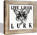 Halloween Wooden Sign, Mothman Square Wood Block Sign Table Decor, Horror Style Office Desk Signs, Rustic Wooden Table Top Decor, Freestanding Home Decoration 5.9x5.9 Inches by ZPPRJF