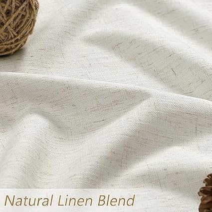 100% Blackout Linen Curtains for Bedroom 70 Inches Long Natural Cream Black Out - Image 3