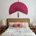 Bamboo Fan Wall Decor, Japanese Wall Fan Decoration, Pink 31 in - Image 4