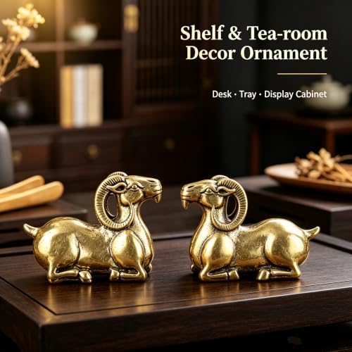 2-Pack Mini Solid Brass Goat Figurines, Vintage Kneeling Ram Statue Set, Small Metal Animal Sculpture Ornament for Tabletop Shelf Tea Room Decor, Collectible Gift (1.2" H × 1.6" L Each) - Image 5