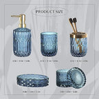 EMPO 6PCS Bathroom Clear Glass Accessories Set (Lotion Soap Dispenser, Soap Dish, Toothbrush Holder, Tumbler, Cotton Swab Jar), Contemporary Modern Decor Crystal Vintage Gift (6pcs Blue) - Image 6