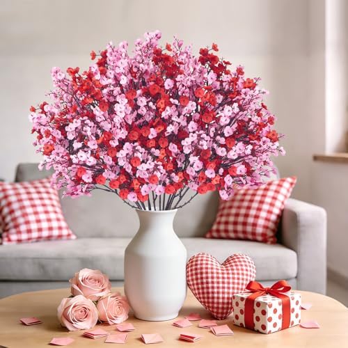 Uieke 6 Pcs Valentine’s Day Artificial Baby’s Breath Flowers, Red Pink Faux Gypsophila Bouquets Real Touch Silk Fake Flowers for Romantic Wedding, Anniversary, Party, Home Table Centerpiece Décor - Image 6