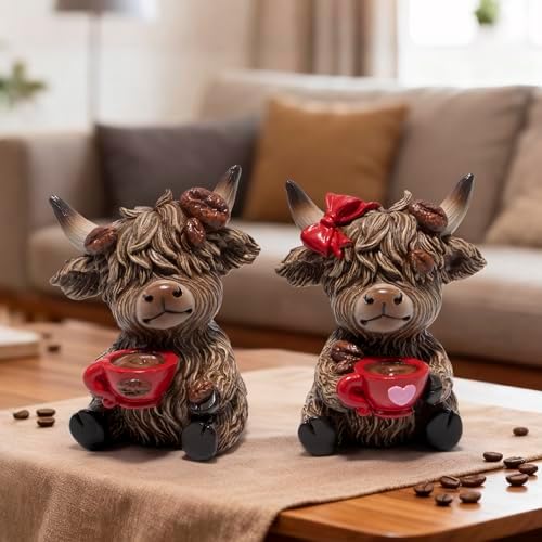 Hodao Christmas Highland Cow Coffee Resin Figurines,Xmas Farmhouse Decor for Tiered Tray, Tabletop, Mantel, Gift for Xmas Home Decoration - Image 7