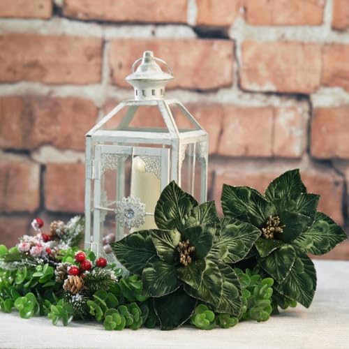10 Pcs 9.4" Velvet Poinsettia Picks Glitter Artificial Christmas Flower Stems for Xmas Tree Wreath Garland Winter New Year Home Decoration, Green - Image 5