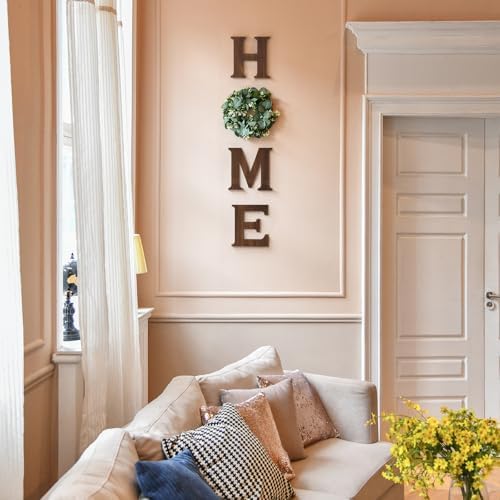 Mkono Home Sign Wall Decor, Farmhouse Wood Letters Eucalyptus for O, Brown - Image 2