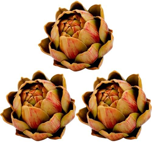 3Pcs Large Faux Artichoke Decor Artificial Vegetable and Fake Fruit Realistic Artichoke Bowl Filler for Home Kitchen Centerpiece Table Party Decorations (Yellow) by Meiwlong