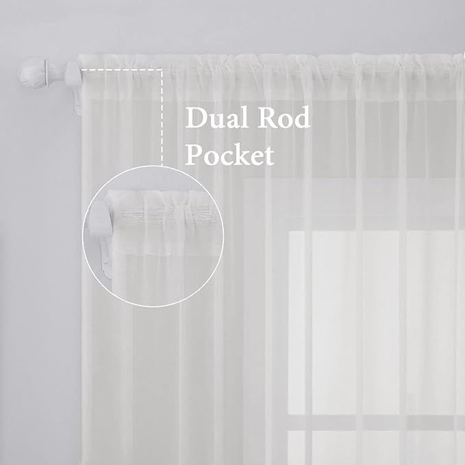 MIULEE Ivory Window Sheer Curtains 2 Panels Width 42 x Length 63 Inches | Sheer - Image 2