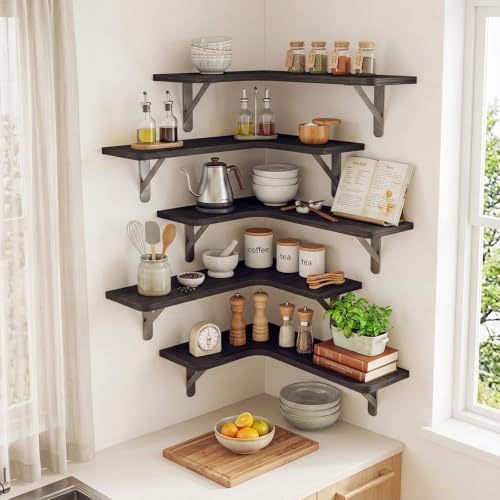Fixwal Conner Shelves Wall Mounted for Decor, Black Set of 5 - Image 5