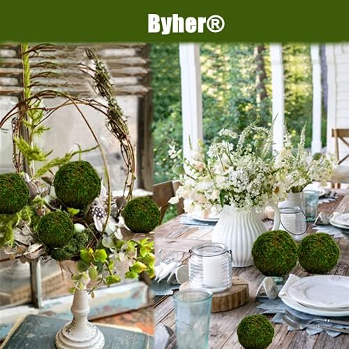 BYHER Natural Green Moss Decorative Ball,Handmade (3.5"-Set of 6) - Image 3