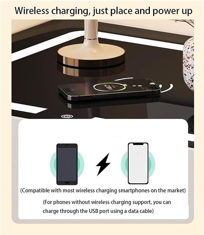 Modern Smart Nightstand with Wireless Charging with LED Sensor Light, Smart - Image 4