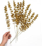 CATTREE Artificial Gold Eucalyptus, Faux Plastic Golden Plants 19" Tall 10 Pcs, Wreath Decorations Fake Shrubs for Wedding Hotel Hall Party Indoor Home Table Centerpieces DIY Decor Planting Filler - Image 6
