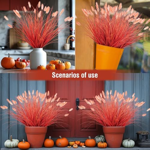 Ttranewsoo Fake Grass12 Pcs 16.5 Inch Faux Fall Grasses for Outdoor Planters, Orange Artificial Foxtail Grass with Fluffy Plumes, Autumn Ornamental Grass for Porch Pots, Patio and Harvest Decor - Image 6