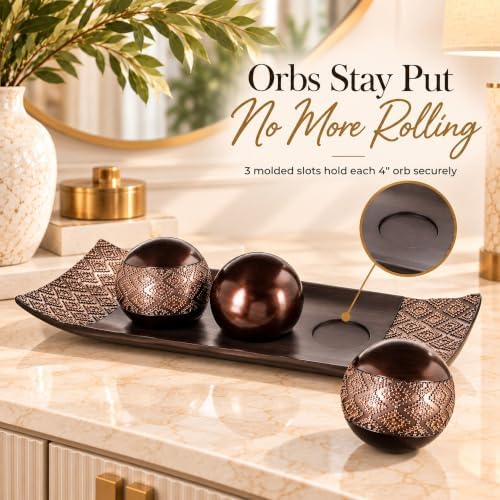 Creative Scents Dublin Brown Decorative Tray and Orbs Set - Coffee Table Decor Centerpiece for Living Room, Dining Table, Entryway - 3 Decorative Balls with 15.5 Inch Tray, Gift Boxed Home Decor - Image 3