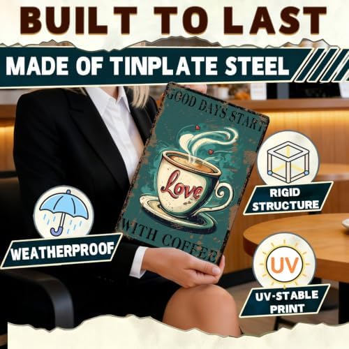 Funny Coffee Metal Tin Signs Good Days Start With Coffee Vintage Wall Decoration Poster For Home Kitchen 12x8 Inch - Image 3