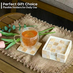 CHI AN HOME 4" Capiz Shell Mosaic Square Coasters Set 6 with Holder, Ivory - Image 6