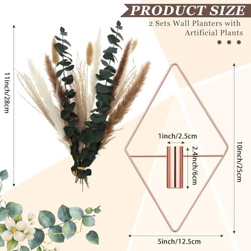 Jexine 4 Pcs Hanging Artificial Planters Wall Decor, Rose Gold, Pampas - Image 2