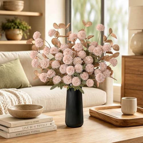 12 Pcs Realistic Fall Flowers Fake Mums with Vase, Full Silk Pompon Bulk - Image 5