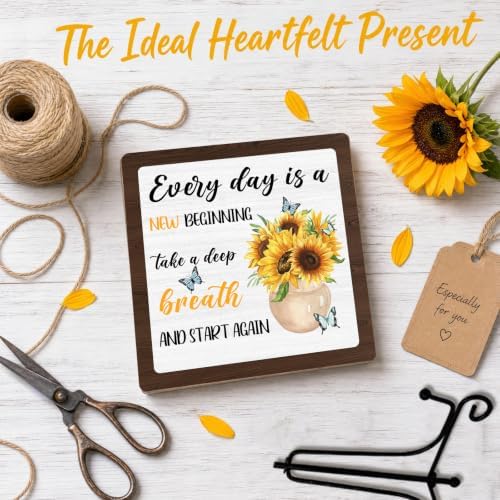 Home Decor for Rustic Farmhouse, Sunflower Wooden Sign for Living Room Kitchen Counter Entryway Table Book Shelf Mantle Decor (A10) - Image 5