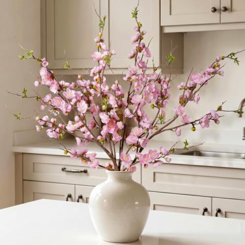 Pink Cherry Blossom Branches Artificial Plum Blossom Fake Flowers Artificial Flowers Silk Flowers 4PCS 35.4'' Long Stem Artificial Flowers for Tall Vase for Indoor Home Decoration,No Vase - Image 4