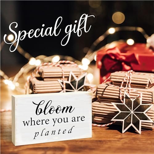 Rustic Wooden Block Sign - Bloom Where You Are Planted - 5"X3" Postive Pine Wood Plaque, Home & Garden Decor, Housewarming Gift For Friends, Desk & Tabletop, Shelf Accessories - A13 - Image 4