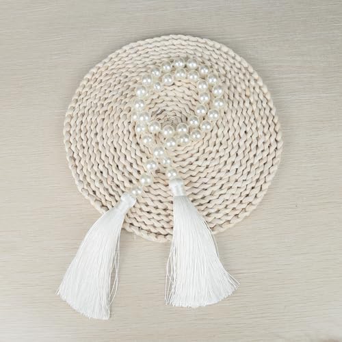 34 Inch Pearl Glass Bead Garland with Tassels-White, 2 Pack - Image 4