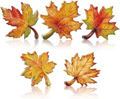 5 Pcs Fall Maple Leaf Block Signs, Wooden Thanksgiving Table Decor by Seeloowy