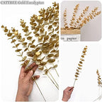CATTREE Artificial Gold Eucalyptus, Faux Plastic Golden Plants 19" Tall 10 Pcs, Wreath Decorations Fake Shrubs for Wedding Hotel Hall Party Indoor Home Table Centerpieces DIY Decor Planting Filler - Image 3