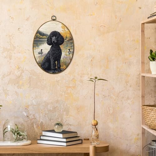 CUANFDDSF Vintage Black Poodle Oval Wall Art Decor, Poodle Gifts for Women Wall Hanging Decor, Cottage Core Farmhouse Lakeside Dog Duck Framed Canvas Prints for Home Bedroom Living Room, 8.6x11.4 Inch - Image 4
