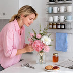 Artificial Pink Hydrangea Dahlias Mixed Bouquet in Vase for Farmhouse Decor - Image 2