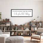 Country Roads Take Me Home Decor, 42''×15'' Large Farmhouse Country Wall Sign with Solid Wood Frame, Vintage Wall Art Western Living Room Home Decor (Black) - Image 5