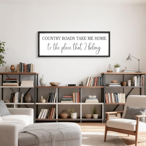 Country Roads Take Me Home Decor, 42''×15'' Large Farmhouse Country Wall Sign with Solid Wood Frame, Vintage Wall Art Western Living Room Home Decor (Black) - Image 5