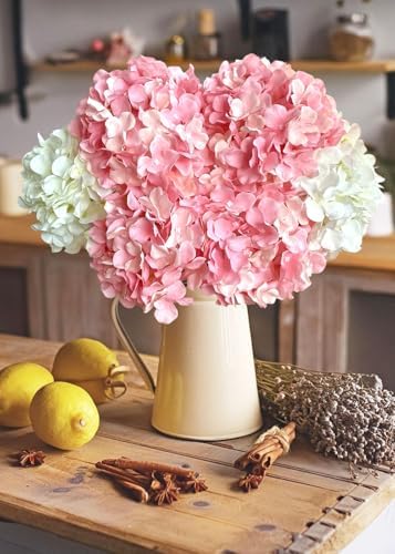 20" Silk Hydrangea Artificial Flowers 2Pcs White/ 4Pcs Pink Long Stems Real Looking Bouquet for Living Room Wreath Decor - Image 2