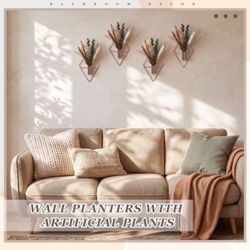 Jexine 4 Pcs Hanging Artificial Planters Wall Decor, Bronze, Pampas - Image 4