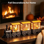 Fall Snow Globe Lantern Fall Decorations for Home, Lighted Fall Decor with Pumpkin Turkey Gnome Train, 6H Timer Thanksgiving Swirling Glitter Snow Globe for Harvest Day, Battery Operated - Image 2
