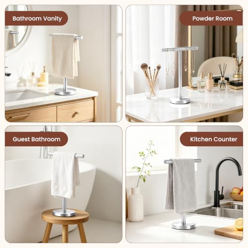 Hand Towel Holder Stand, Freestanding Bathroom Towel Rack, Silver, 2 Pack - Image 7