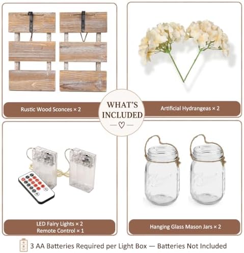 Rustic Mason Jar Sconces Wall Decor, Brown, Set of 2 - Image 3