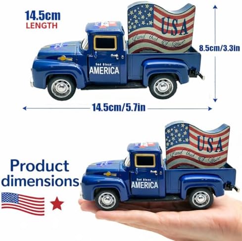 4th of July Decorations, 5.7 Inch Patriotic Blue Metal Truck Decor with God Bless America Sign, Farmhouse Tabletop Centerpiece for Memorial Day and USA 250th Anniversary - Image 3
