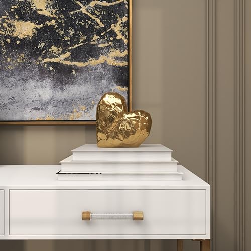 Deco 79 Porcelain Ceramic Heart Decorative Sculpture Dimensional Angled Origami Inspired Home Decor Statue, Accent Figurine 8" x 3" x 8", Gold - Image 6