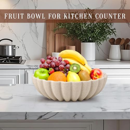 L'ARL GMVOI Large Decorative Bowl - Modern Handicraft Bowls for Home Decor - Fruit Bowl for Kitchen Counter - Key Bowl for Entryway Table - Ruffle Centerpiece Bowl Decor,Artificial Stone Beige - Image 5