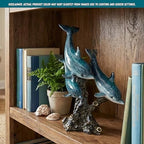 Dolphin Statue - Triple Dolphins Swimming Figurine Coastal Home Decor Tabletop Collection (Aqua) - Image 3