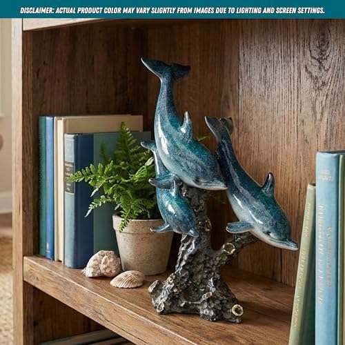 Dolphin Statue - Triple Dolphins Swimming Figurine Coastal Home Decor Tabletop Collection (Aqua) - Image 3