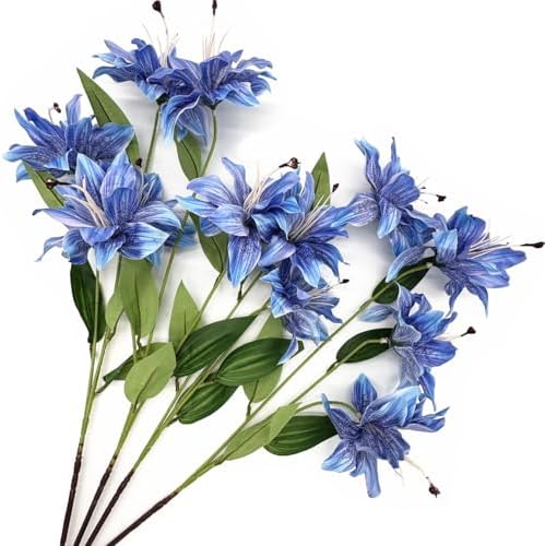 Artifical Lily Flowers Fake Stargazer Lilies Flower Bundles 4 Pack, Faux Silk Lily Floral Stems for Indoor Outdoor Home Garden Decor Office Party Wedding Arrangement Bouquets DIY Decoration - Blue by LOVENIMEN