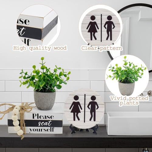 Bathroom Shelf Decor Signs with Bookstack, 3D Round Signs & Fake Plants - Image 3